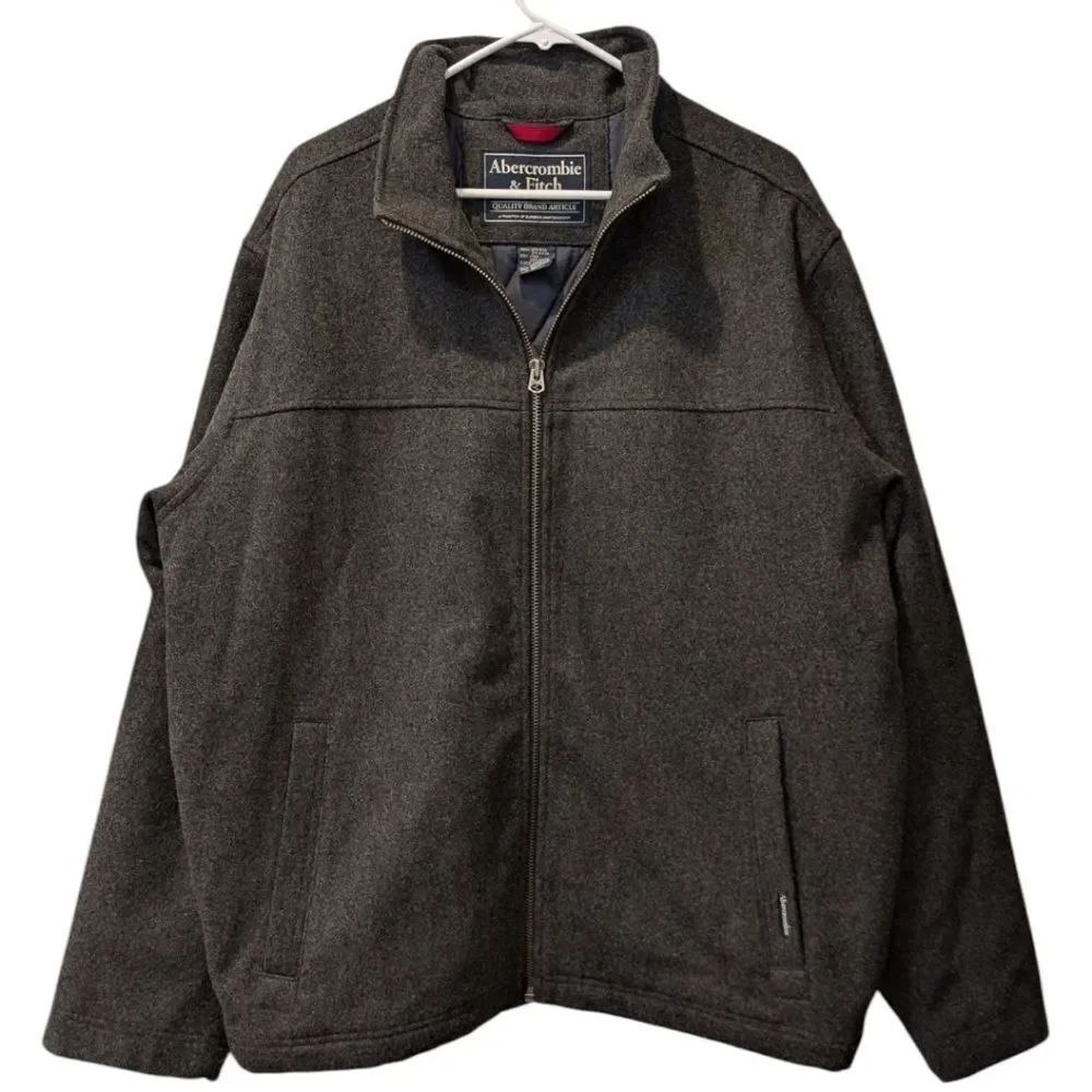 Abercrombie & Fitch 90's-Y2K Gray Wool Blend Full-Zip Quilted Lined Jacket Coat